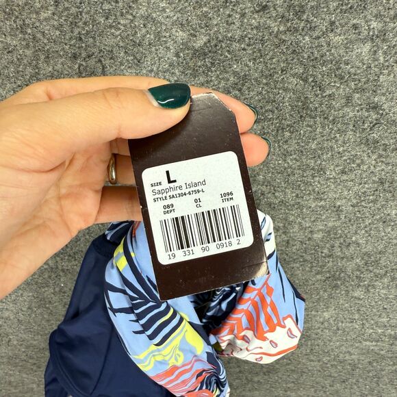 New Sea Angel Swimsuit Women L Large Blue Floral One Piece V-Neck Push Up Lined - Picture 5 of 7